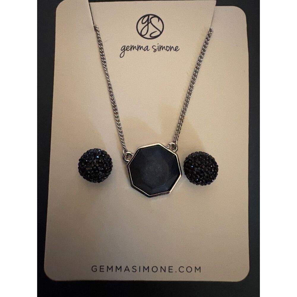 Gemma Simone necklace + black stud earring set NIB
